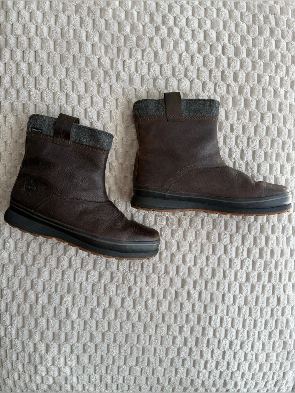 Timberland Brown Leather Wool Lined Waterproof Mens Pull On Boots